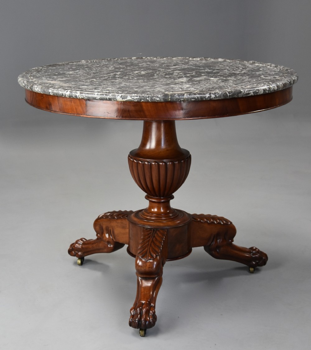 Fine quality 19thc French mahogany Gueridon table with original veined marble top