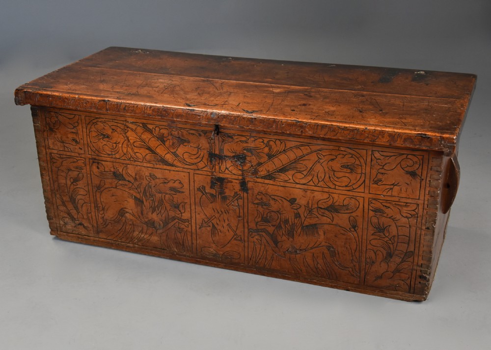 Early 17thc North Italian Cypress wood chest of superb original patina