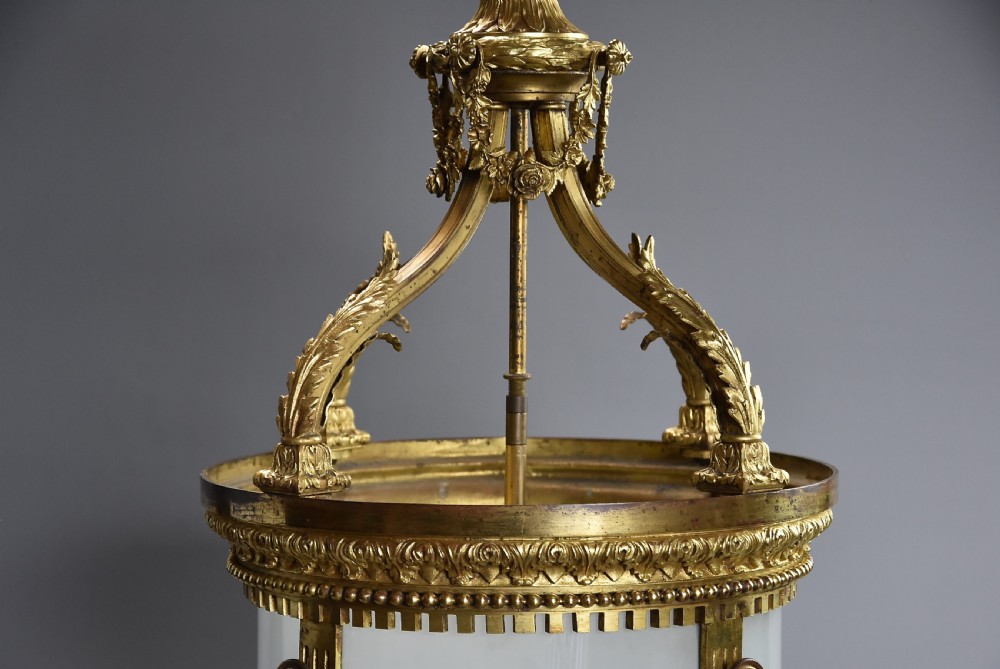 Large late 19thc fine quality French gilt bronze circular hanging hall lantern View IX