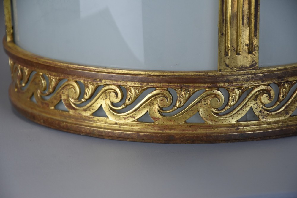 Large late 19thc fine quality French gilt bronze circular hanging hall lantern View XII