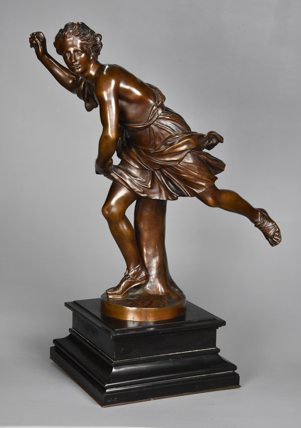 Large late 19thc bronze figure of ‘Hippomenes’ signed 'Barbedienne' after the original by Coustou