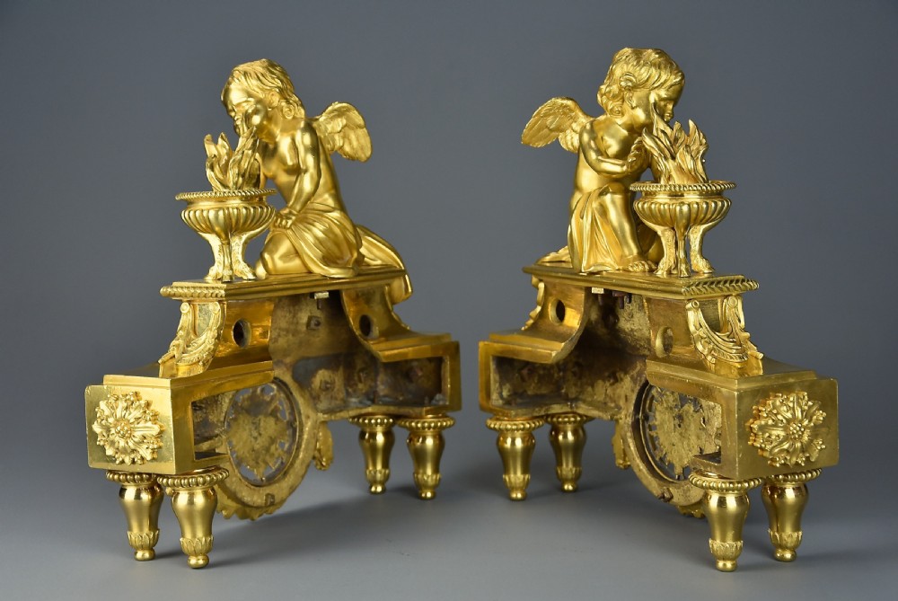 Pair of fine quality late 19th century Louis XIV style ormolu figural chenets or fire dogs View XIII