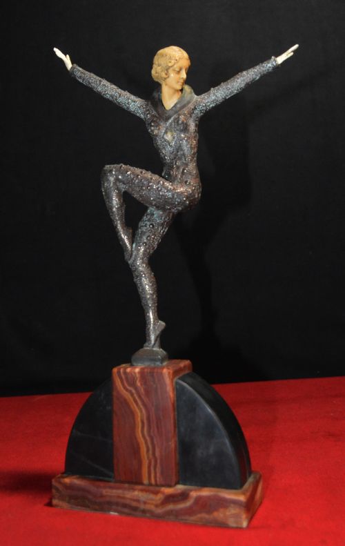 Vintage /Antique, Art Deco Dancer “Kapurthala”, Signed, D.H. Chiparus (1886-1947), Bronze on Marble and / or Onyx C-1925