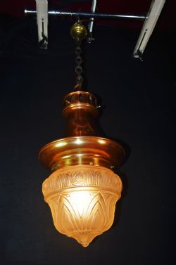 RARE ANTIQUE ORIGINAL VINTAGE ECCLESIASTICAL HALL LANTERN PENDANT LIGHT EDWARDIAN C1910 CHURCH LIGHT LARGE COPPER GALLERY