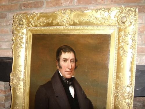 fig 2. PAIR OF VICTORIAN OIL ON CANVAS PORTRAITS OF AN  ENGLISH GENTLEMAN & LADY IN AMAZING  ORIGINAL GILT FRAMES  C1800-1840  43 INCHES X 38 INCHES                            
