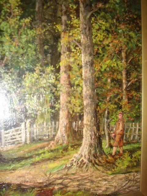 fig 2. A FINE OIL ON CANVAS OF GAMEKEEPER GOING SHOOTING SIGNED BY LISTED ARTIST J.C.HUTCHINSON C1934