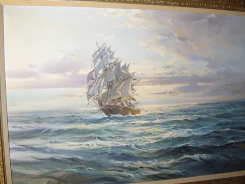 fig 1. A FINE QUALITY OIL ON CANVAS OF A TEA CLIPPER IN FULL SAIL BY SOUGHT AFTER ARTIST