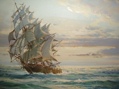 fig 2. A FINE QUALITY OIL ON CANVAS OF A TEA CLIPPER IN FULL SAIL BY SOUGHT AFTER ARTIST