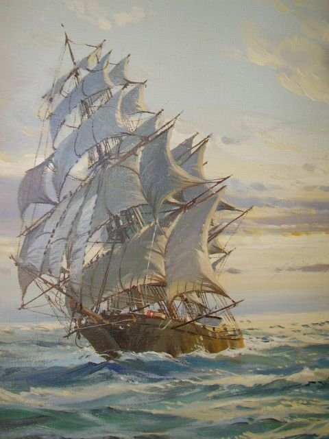 fig 3. A FINE QUALITY OIL ON CANVAS OF A TEA CLIPPER IN FULL SAIL BY SOUGHT AFTER ARTIST