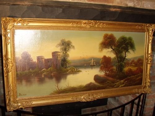 Quality Oil on Canvas of Urquhart Castle Ruins on Loch Ness Scotland C1850-70  Measuring  45.5  X  23.5  Inches