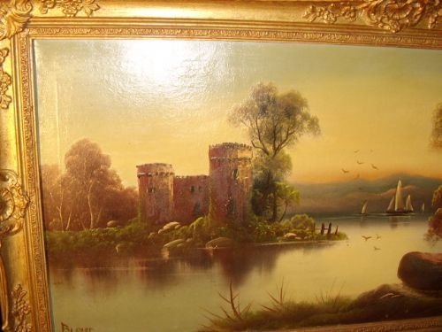 fig 1. QUALITY OIL ON CANVAS OF URQUHART CASTLE RUINS ON LOCH NESS SCOTLAND C1850-70 MEASURING 45.5 X 23.5 INCHES