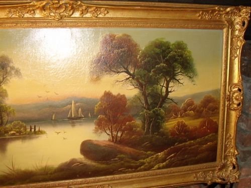 fig 3. QUALITY OIL ON CANVAS OF URQUHART CASTLE RUINS ON LOCH NESS SCOTLAND C1850-70 MEASURING 45.5 X 23.5 INCHES