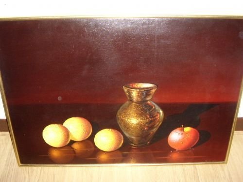 Original Luciano Guarnieri Still Life Oil on Canvas of an Apple and Three Oranges 1960