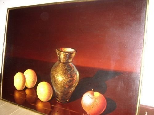 fig 3. ORIGINAL LUCIANO GUARNIERI STILL LIFE OIL ON CANVAS OF AN APPLE AND THREE ORANGES 1960
