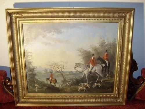 Oil on Canvas of Hunt & Hounds Signed J. Randall   28.5 X 24.5  Inches