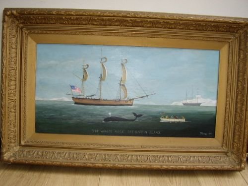 Historic Signed Oil Painting Depicting a Whaling Scene Off of Baffin Island by J.briggs Dated 1897