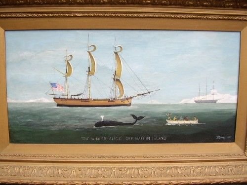 fig 1. HISTORIC SIGNED OIL PAINTING DEPICTING A WHALING SCENE OFF OF BAFFIN ISLAND BY J.BRIGGS DATED 1897