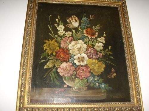 Dutch Still Life Flower Oil Painting Victorian 19th Century European School Signed E.vanderman