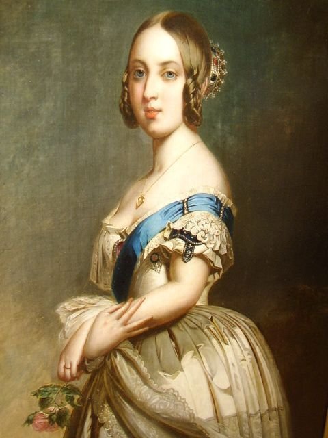 fig 3. 19TH CENTURY OIL PORTRAIT OF QUEEN VICTORIA AFTER STUDIO OF FRANZ ZAVIER WINTERHALTER / ENGLISH SCHOOL CIRCA 1842 37 X 44.5 INCHES (ONE OF A PAIR OFFERED SEPERATLY)