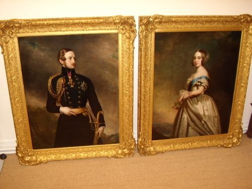 fig 4. 19TH CENTURY OIL PORTRAIT OF QUEEN VICTORIA AFTER STUDIO OF FRANZ ZAVIER WINTERHALTER / ENGLISH SCHOOL CIRCA 1842 37 X 44.5 INCHES (ONE OF A PAIR OFFERED SEPERATLY)