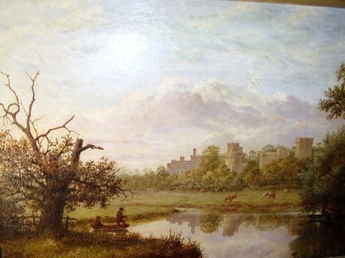 fig 4. WARWICK CASTLE OIL PAINTING BY BRITISH ARTIST JOHN ANDERSON BORN 1835 34 X 25 INCHES IN ORIGINAL TITLED GILT FRAME