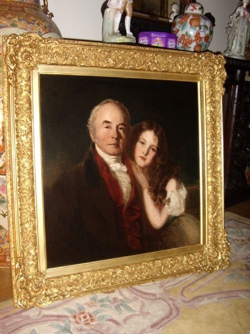 William Greenwood & Cycill Calmady His Grandaughter by Artist Frederick Richard Say.19th Century Oil Portrait English School C1833 Commissioned & Inscribed Verso by His Daughter Emily Greenwood Calmady 41 X 42 Inches
