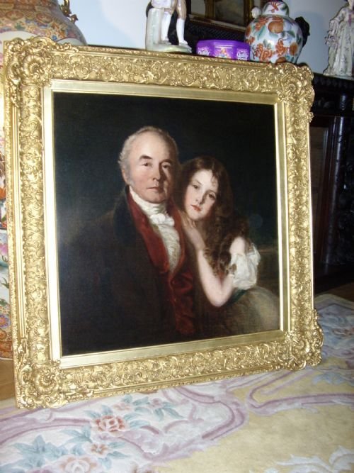fig 2. WILLIAM GREENWOOD & CYCILL CALMADY HIS GRANDAUGHTER BY ARTIST FREDERICK RICHARD SAY.19TH CENTURY OIL PORTRAIT ENGLISH SCHOOL C1833 COMMISSIONED & INSCRIBED VERSO BY HIS DAUGHTER EMILY GREENWOOD CALMADY 41 X 42 INCHES
