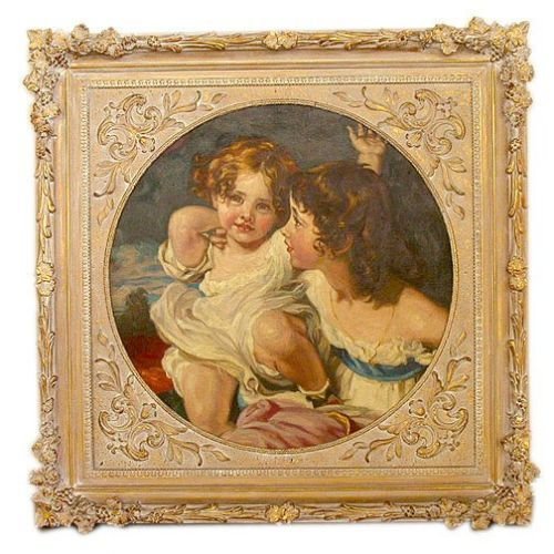 fig 4. WILLIAM GREENWOOD & CYCILL CALMADY HIS GRANDAUGHTER BY ARTIST FREDERICK RICHARD SAY.19TH CENTURY OIL PORTRAIT ENGLISH SCHOOL C1833 COMMISSIONED & INSCRIBED VERSO BY HIS DAUGHTER EMILY GREENWOOD CALMADY 41 X 42 INCHES