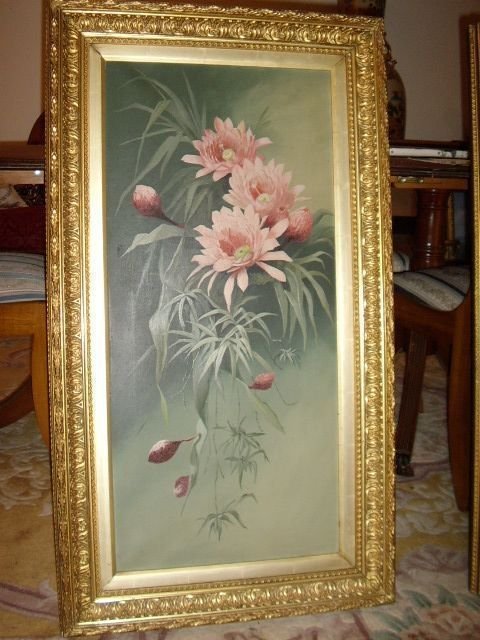 19th Century Botanical Flower Still Life Oil Painting Finished to the Highest of Standards & Presented in a Beautiful Decorative Gesso & Gilt Frames Measuring 3 Ft. 5" X  1 Ft.11" Inches
