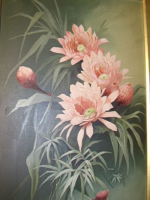 fig 1. 19TH CENTURY BOTANICAL FLOWER STILL LIFE OIL PAINTING FINISHED TO THE HIGHEST OF STANDARDS & PRESENTED IN A BEAUTIFUL DECORATIVE GESSO & GILT FRAMES MEASURING 3 FT. 5