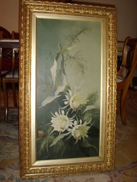 19th Century Botanical Flower Still Life Oil Painting Finished to the Highest of Standards & Presented in a Beautiful Decorative Gesso & Gilt Frames Measuring 3 Ft. 5" X  1 Ft.11" Inches
