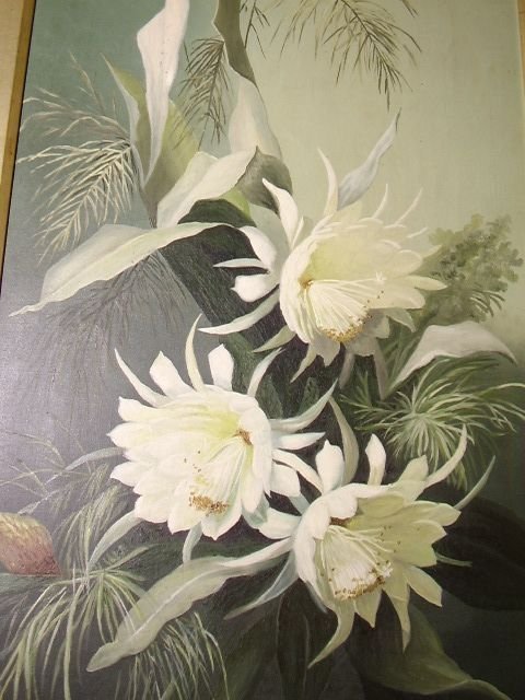 fig 1. 19TH CENTURY BOTANICAL FLOWER STILL LIFE OIL PAINTING FINISHED TO THE HIGHEST OF STANDARDS & PRESENTED IN A BEAUTIFUL DECORATIVE GESSO & GILT FRAMES MEASURING 3 FT. 5