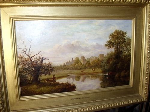 fig 2. WARWICK CASTLE OIL PAINTING BY BRITISH ARTIST JOHN ANDERSON BORN 1835 34 X 25 INCHES IN ORIGINAL TITLED GILT FRAME