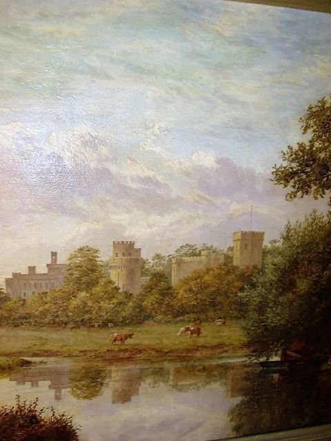 fig 3. WARWICK CASTLE OIL PAINTING BY BRITISH ARTIST JOHN ANDERSON BORN 1835 34 X 25 INCHES IN ORIGINAL TITLED GILT FRAME