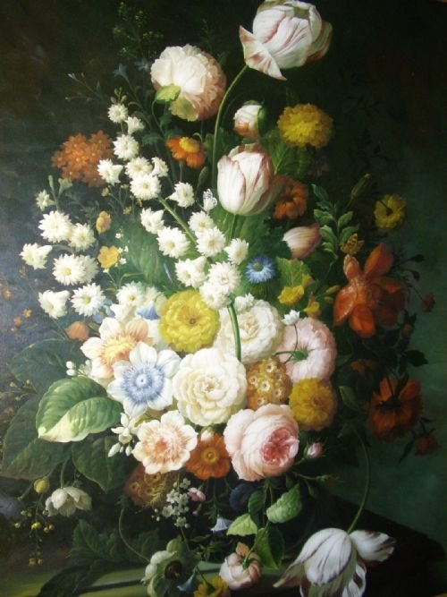 fig 2. HUGE FLOWER STILL LIFE OIL PAINTING BY SOUGHT AFTER ARTIST THOMAS WEBSTER BEAUTIFULLY PRESENTED IN AN EXPENSIVE ANTIQUE GILT FRAME & MEASURING 48 X 59 INCHES OVERALL