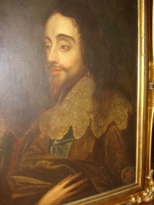 fig 2. 18TH CENTURY OIL PORTRAIT OF KING CHARLES 1ST AFTER VAN DYCK'S TRIPTYCH THREE HEADED VERSION & LATER CUT DOWN