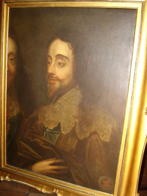 fig 3. 18TH CENTURY OIL PORTRAIT OF KING CHARLES 1ST AFTER VAN DYCK'S TRIPTYCH THREE HEADED VERSION & LATER CUT DOWN