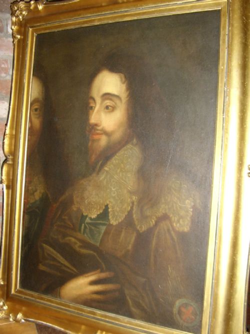 fig 4. 18TH CENTURY OIL PORTRAIT OF KING CHARLES 1ST AFTER VAN DYCK'S TRIPTYCH THREE HEADED VERSION & LATER CUT DOWN