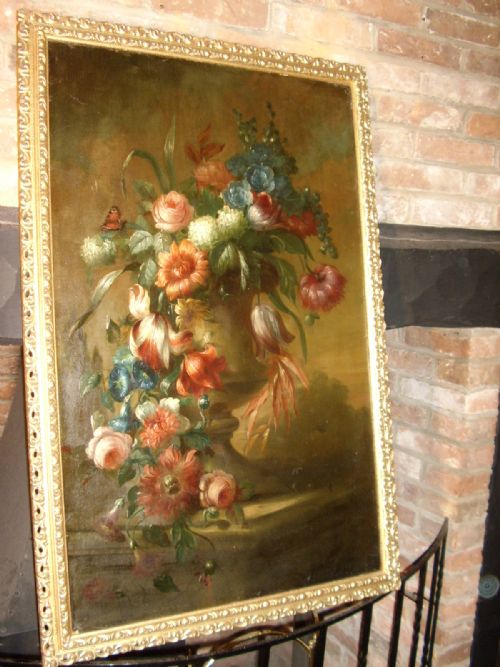 Flower Still Life Oil on Canvas Study Dating Early 1700'S