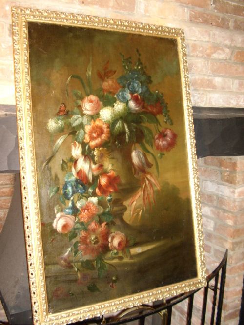 fig 1. FLOWER STILL LIFE OIL ON CANVAS STUDY DATING EARLY 1700'S