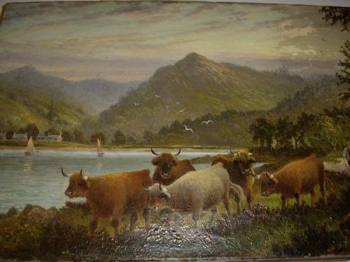 Oil Painting on Canvas of Highland Cattle
glencloy Isle of Arran Brodick Scotland C1897