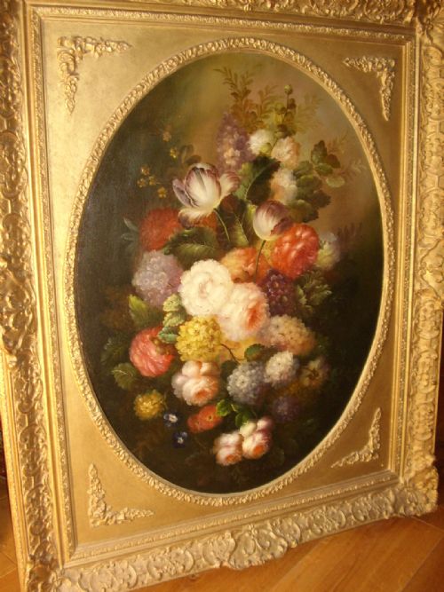 fig 2. STILL LIFE FLOWER OIL  PAINTING ON CANVAS  SIGNED D. MACNAB  IN A DECORATIVE GILT FRAME 32.5 x 39.5 INCHES