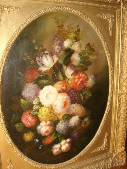 fig 3. STILL LIFE FLOWER OIL  PAINTING ON CANVAS  SIGNED D. MACNAB  IN A DECORATIVE GILT FRAME 32.5 x 39.5 INCHES