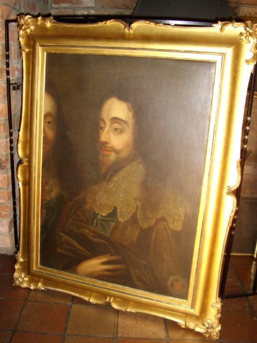18th Century Oil Portrait of King Charles 1st After Van Dyck's Triptych Three Headed Version & Later Cut Down