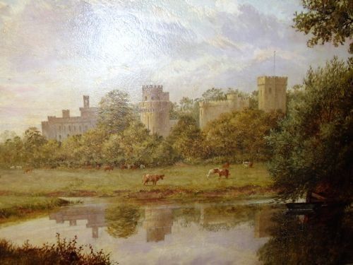 fig 1. WARWICK CASTLE OIL PAINTING BY BRITISH ARTIST JOHN ANDERSON BORN 1835 34 X 25 INCHES IN ORIGINAL TITLED GILT FRAME