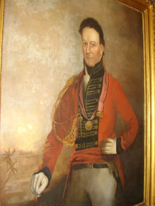 fig 3. LATE 18TH CENTURY OIL PORTRAIT OF MAJOR SIR CHARLES SHIPLEY (1755-1815) GOVENOR OF GRENADA & AFTER STUDIO OF JOHN ECKSTEIN ORIGINAL GILT GESSO FRAME 59 X 46 INS