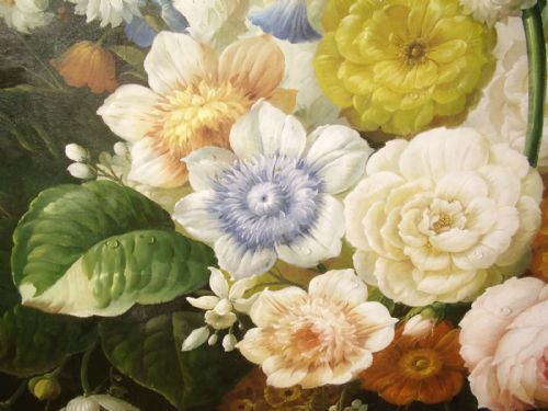 fig 5. HUGE FLOWER STILL LIFE OIL PAINTING BY SOUGHT AFTER ARTIST THOMAS WEBSTER BEAUTIFULLY PRESENTED IN AN EXPENSIVE ANTIQUE GILT FRAME & MEASURING 48 X 59 INCHES OVERALL
