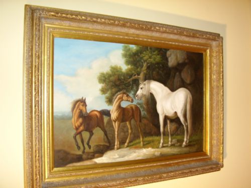 Oil on Canvas of Wild Horses Painted in Style of Stubbs & Presented in Stunning Decorative Plaster & Gilt Frame 46 X 34 Ins