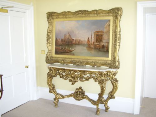 fig 4. ( SOLD ) ALFRED POLLENTINE VENICE OIL PAINTING 48 X 68 INS VIEW OF THE GRAND CANAL IN STUNNING DECORATIVE FRAME