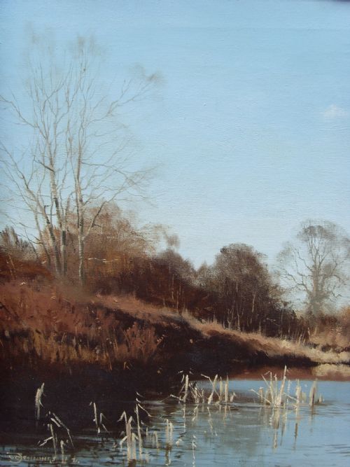 LARGE OIL PAINTING TITLED MALLARD IN THE REEDS BY WALTER JENNINGS OF DUDLEY BORN 1927 GILT FRAME 36 X 26 INCHES - ADDITIONAL PHOTO 2